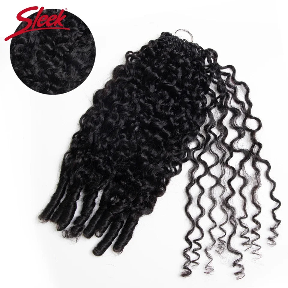 Sleek Human Hair Pre-looped Feather Crochet Extension Natural Black Burmese Curly Pre-Separated Knotless Invisible Crochet Hair