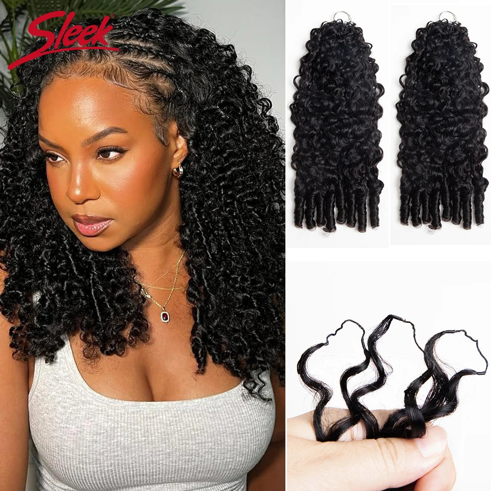 Sleek Human Hair Pre-looped Feather Crochet Extension Natural Black Burmese Curly Pre-Separated Knotless Invisible Crochet Hair