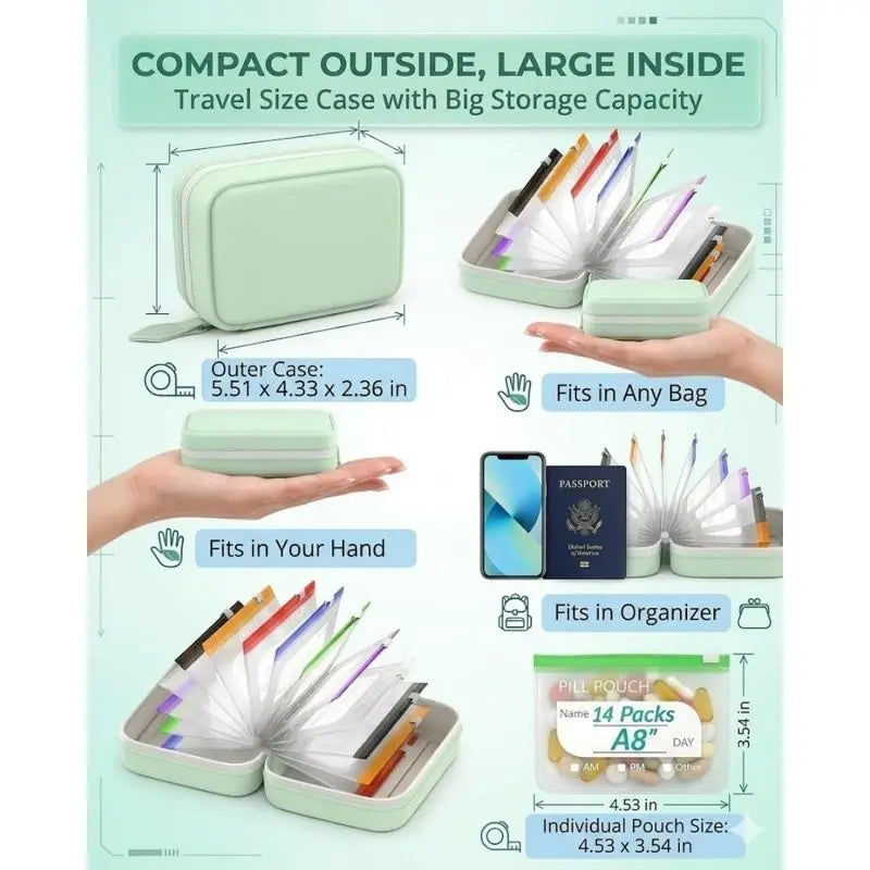 7/14Pouch Weekly Pill Organizer Color Coded Pill Pouch Waterproof Medicine Storage Case Portable Vitamins Supplements Pouch Set