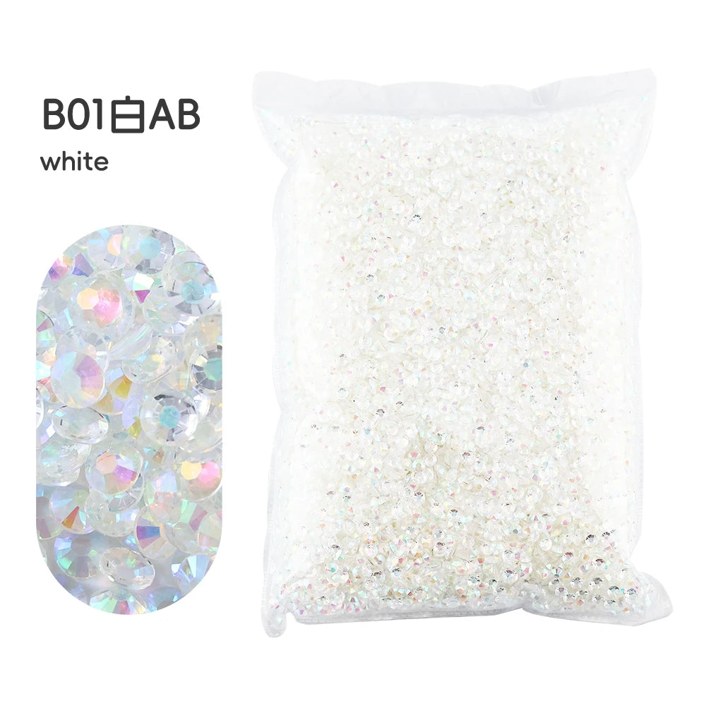 5 Sizes 2mm-6mm Jelly white AB Round Non Hotfix Glitter Bling Silver Flatback Rhinestones Glue On Beads Nailart Nail Gems Diy
