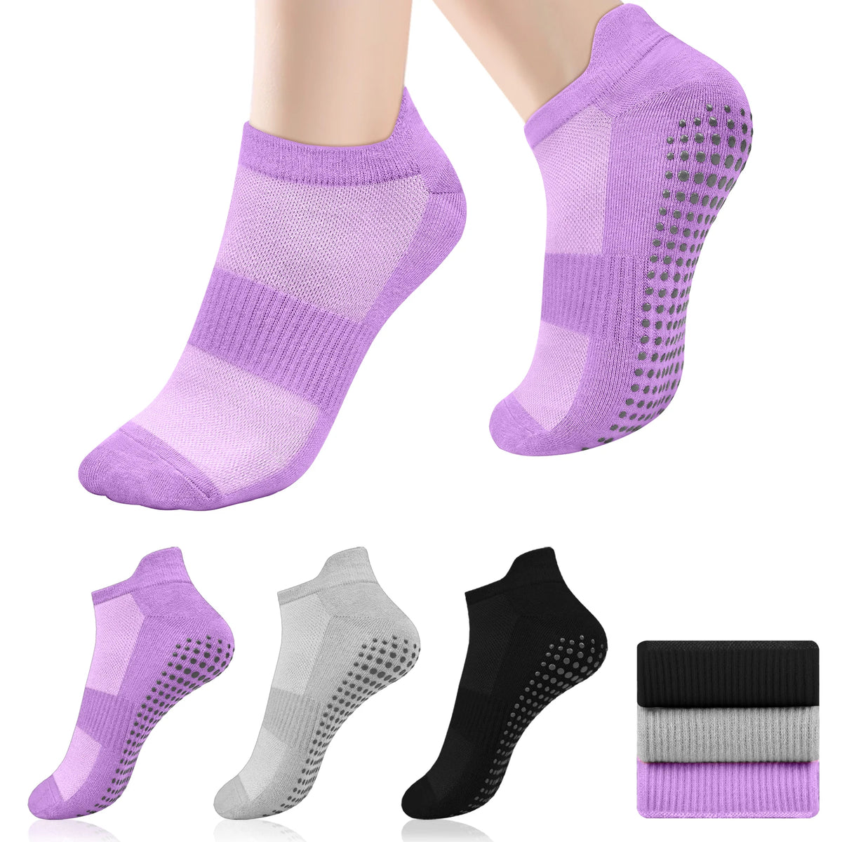 MUA 3-Pack Non-Slip Pilates Grip Socks
