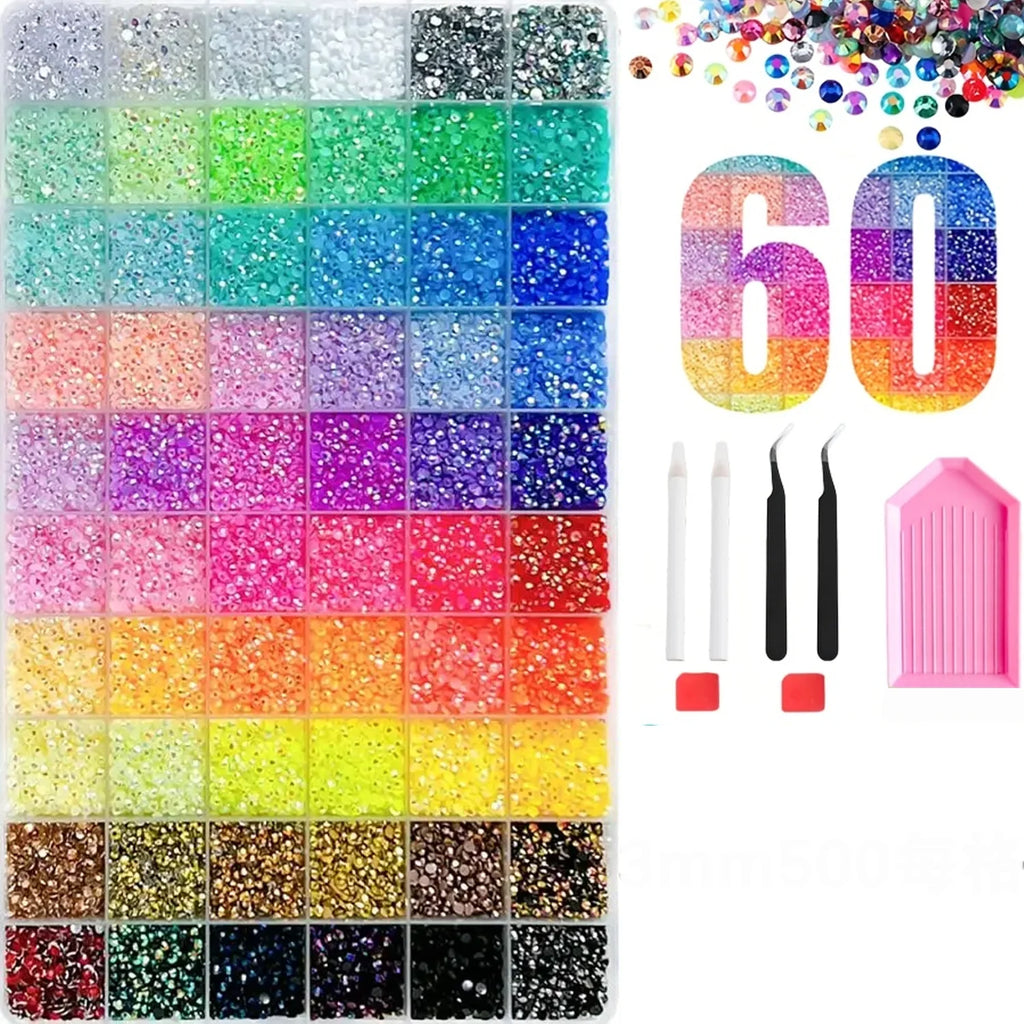 Bedazzling Kit 60 Colors Jelly Resin Rhinestones | 3mm Multicolor Flatback Gems for Crafting,Clothes Nail Diamond Art，Gifts