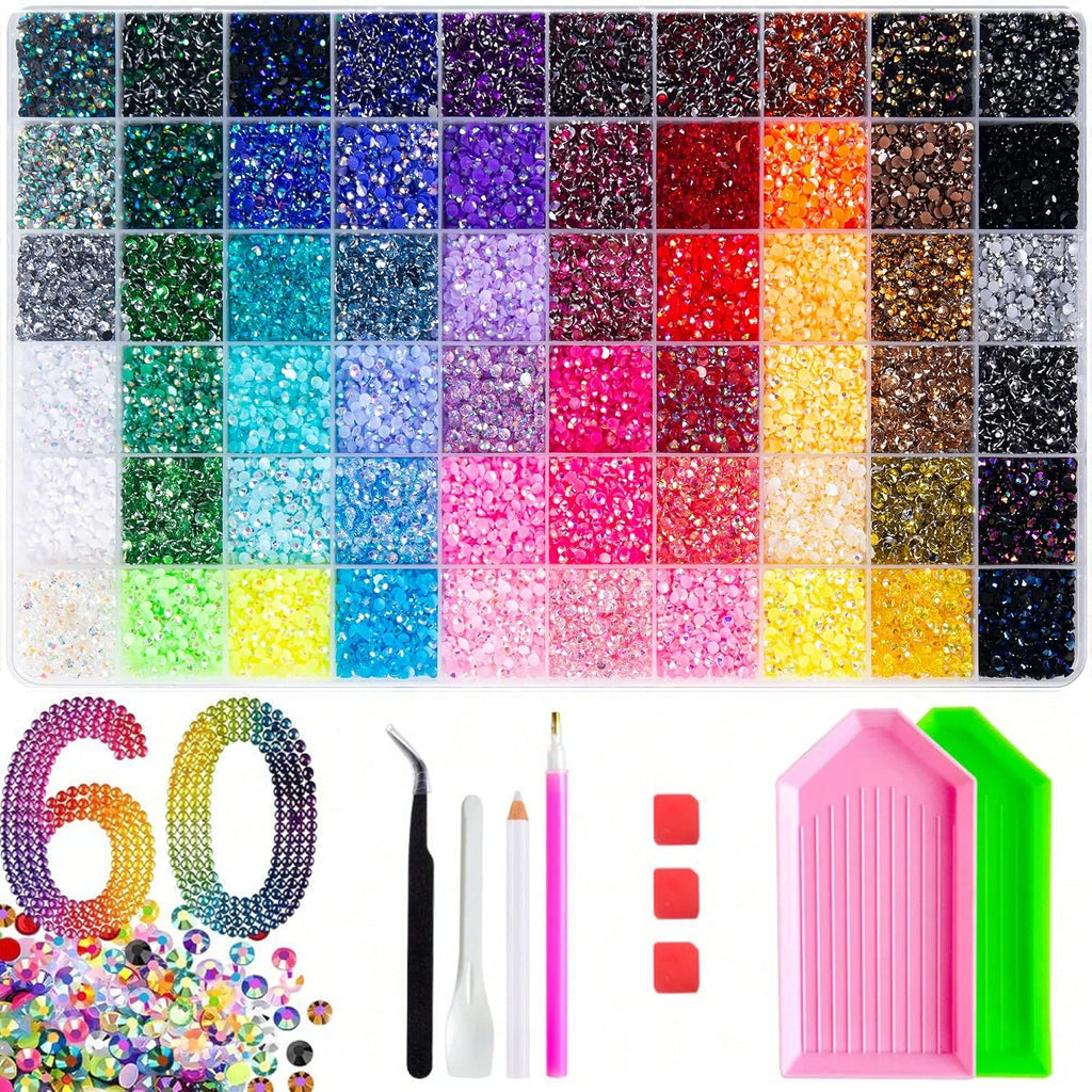 Bedazzling Kit 60 Colors Jelly Resin Rhinestones | 3mm Multicolor Flatback Gems for Crafting,Clothes Nail Diamond Art，Gifts