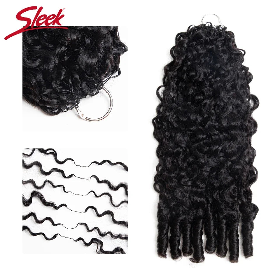 Sleek Human Hair Pre-looped Feather Crochet Extension Natural Black Burmese Curly Pre-Separated Knotless Invisible Crochet Hair