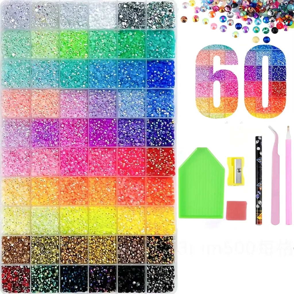 Bedazzling Kit 60 Colors Jelly Resin Rhinestones | 3mm Multicolor Flatback Gems for Crafting,Clothes Nail Diamond Art，Gifts