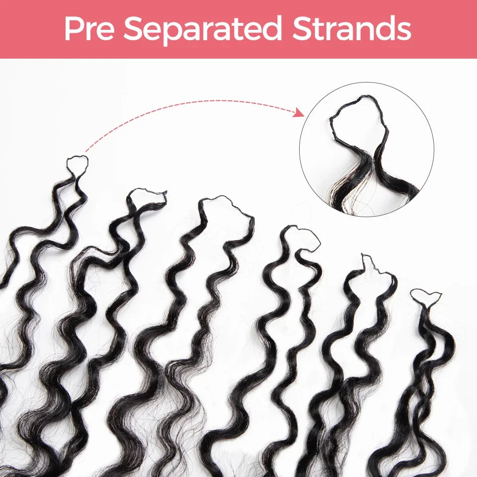 Sleek Human Hair Pre-looped Feather Crochet Extension Natural Black Burmese Curly Pre-Separated Knotless Invisible Crochet Hair