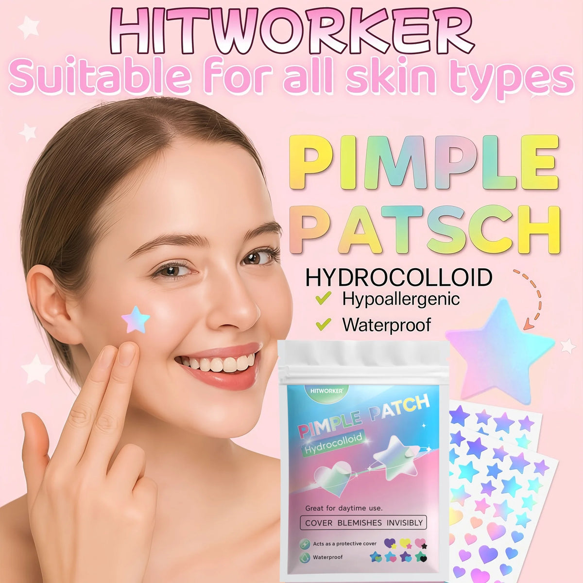 360pcs Colorful Acne Patches – gentle facial coverage for pimples and breakouts, suitable for all fair-to-beige skin tones, sens