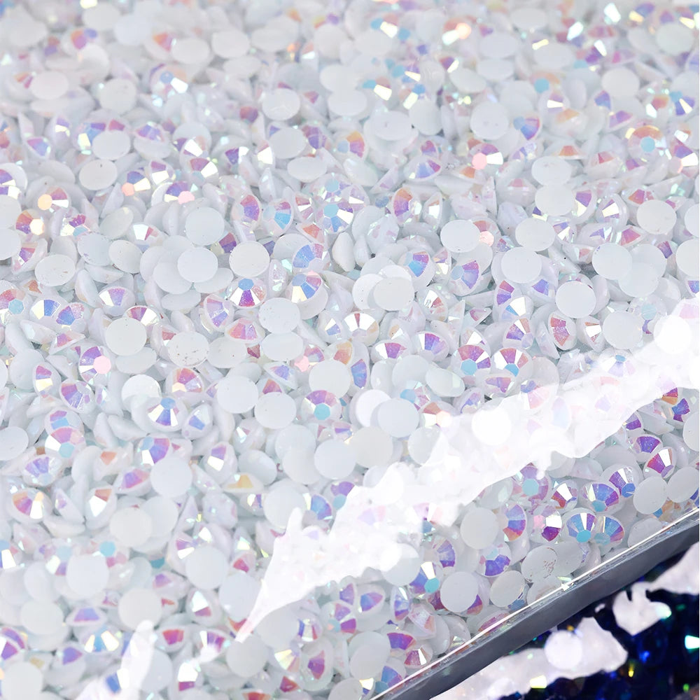 5 Sizes 2mm-6mm Jelly white AB Round Non Hotfix Glitter Bling Silver Flatback Rhinestones Glue On Beads Nailart Nail Gems Diy