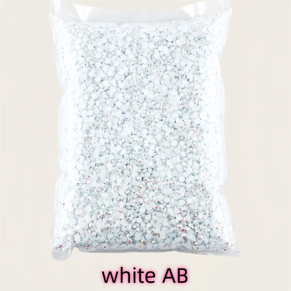 5 Sizes 2mm-6mm Jelly white AB Round Non Hotfix Glitter Bling Silver Flatback Rhinestones Glue On Beads Nailart Nail Gems Diy