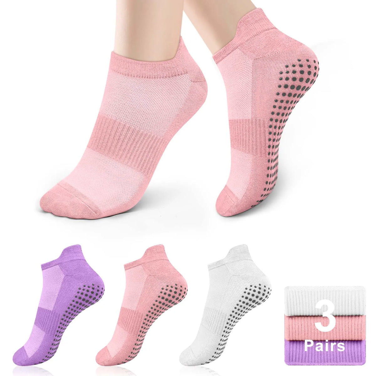 MUA 3-Pack Non-Slip Pilates Grip Socks