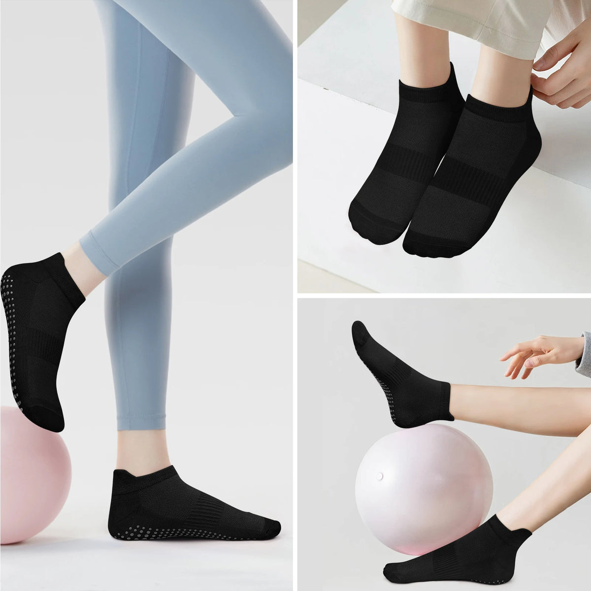 MUA 3-Pack Non-Slip Pilates Grip Socks