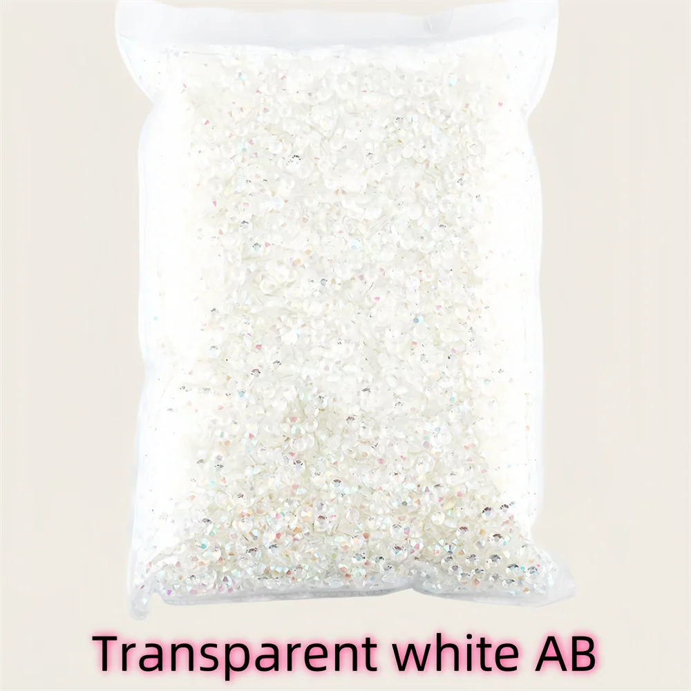 5 Sizes 2mm-6mm Jelly white AB Round Non Hotfix Glitter Bling Silver Flatback Rhinestones Glue On Beads Nailart Nail Gems Diy