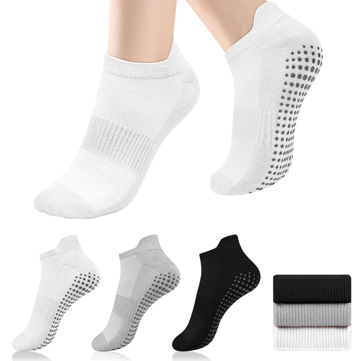 MUA 3-Pack Non-Slip Pilates Grip Socks