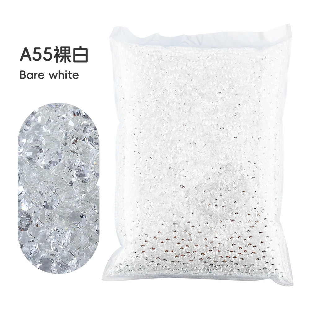 5 Sizes 2mm-6mm Jelly white AB Round Non Hotfix Glitter Bling Silver Flatback Rhinestones Glue On Beads Nailart Nail Gems Diy