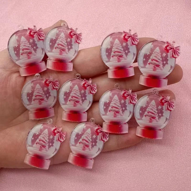 10pcs popular European and American acrylic Christmas snowball cake tree earrings with pink bow Christmas fashion accessories