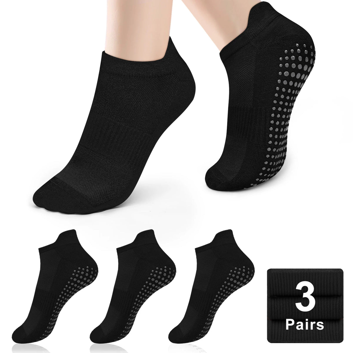 MUA 3-Pack Non-Slip Pilates Grip Socks