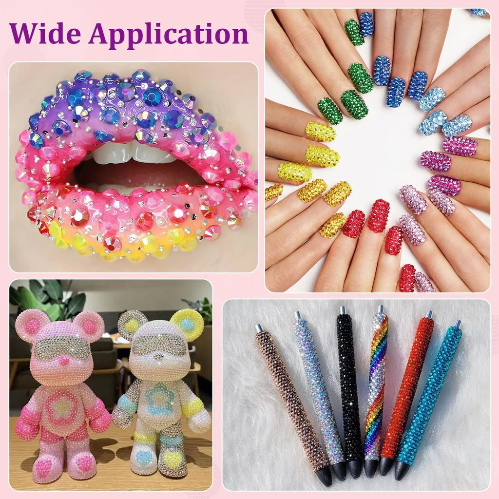 15 Colors Resin Jelly Rhinestones for Bedazzling, 3mm Flatback Gems Bedazzler Kit with 3Pcs 10ml B7000 Jewelry Glue for Nail Art