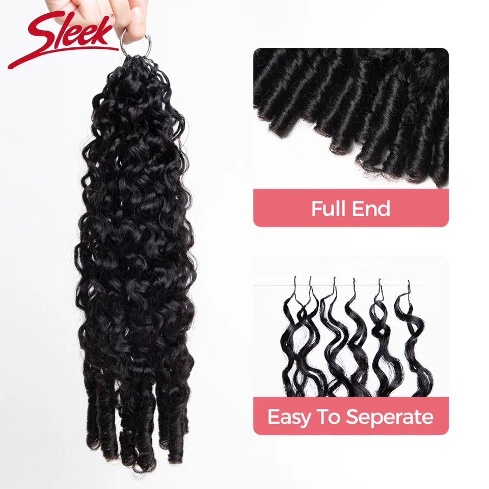 Sleek Human Hair Pre-looped Feather Crochet Extension Natural Black Burmese Curly Pre-Separated Knotless Invisible Crochet Hair
