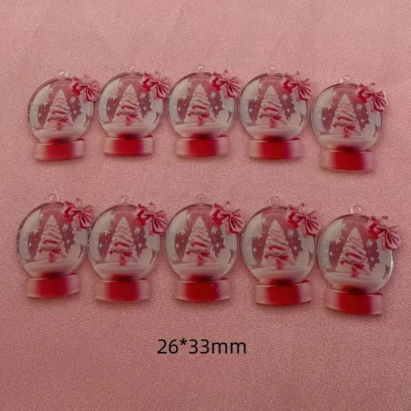 10pcs popular European and American acrylic Christmas snowball cake tree earrings with pink bow Christmas fashion accessories
