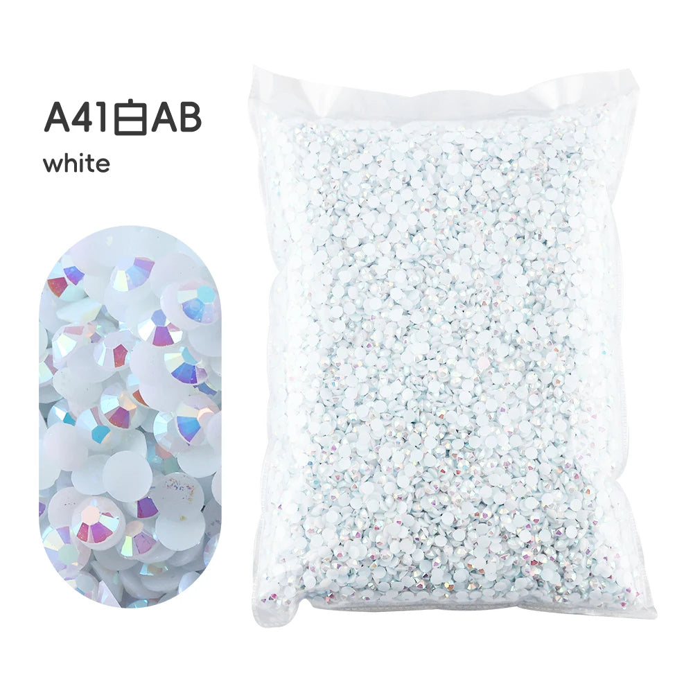 5 Sizes 2mm-6mm Jelly white AB Round Non Hotfix Glitter Bling Silver Flatback Rhinestones Glue On Beads Nailart Nail Gems Diy