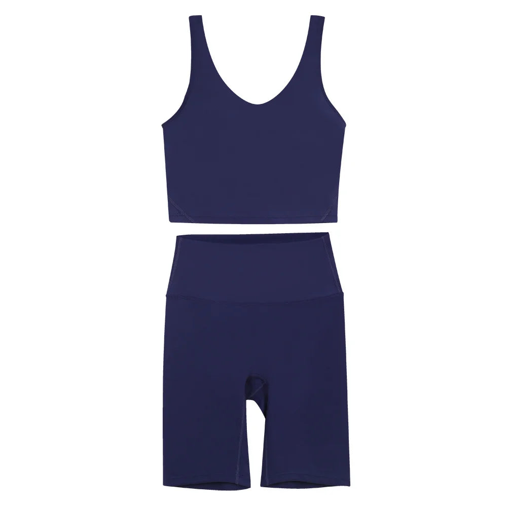 2026 Yoga Women's Bra With U-shaped Back Sets Fitness Running Summer Breathable Quick Drying Fixed Vest Five-point pants