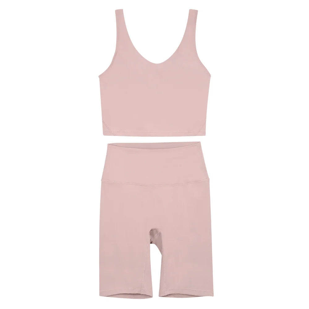 2026 Yoga Women's Bra With U-shaped Back Sets Fitness Running Summer Breathable Quick Drying Fixed Vest Five-point pants