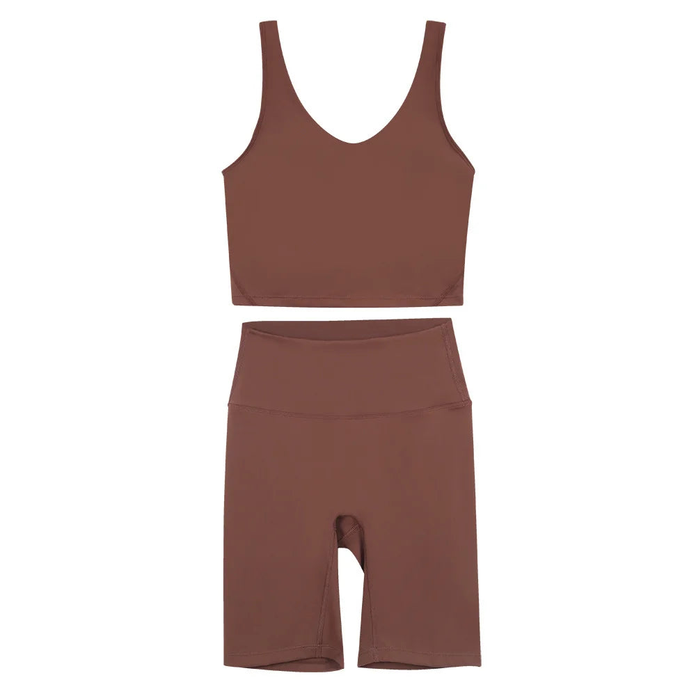 2026 Yoga Women's Bra With U-shaped Back Sets Fitness Running Summer Breathable Quick Drying Fixed Vest Five-point pants