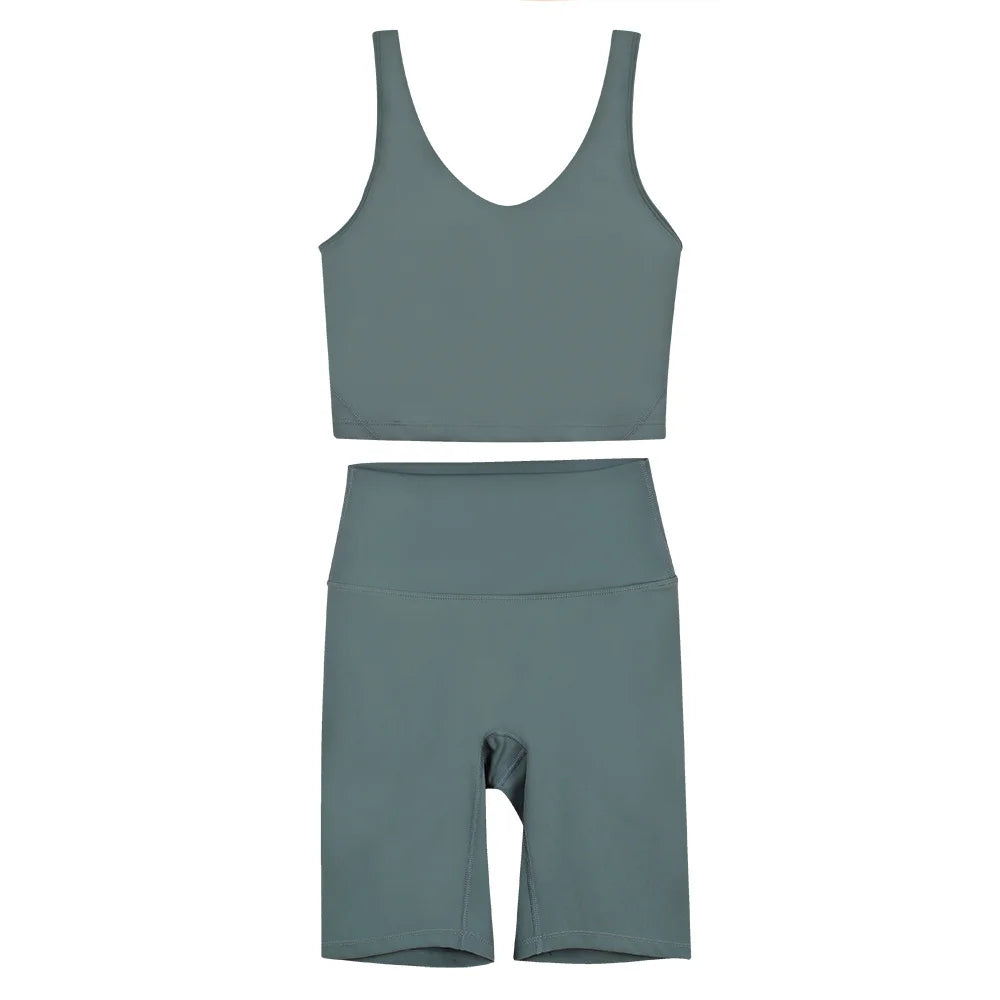 2026 Yoga Women's Bra With U-shaped Back Sets Fitness Running Summer Breathable Quick Drying Fixed Vest Five-point pants