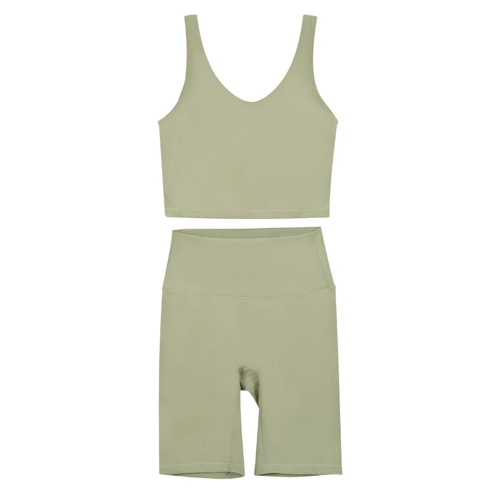 2026 Yoga Women's Bra With U-shaped Back Sets Fitness Running Summer Breathable Quick Drying Fixed Vest Five-point pants