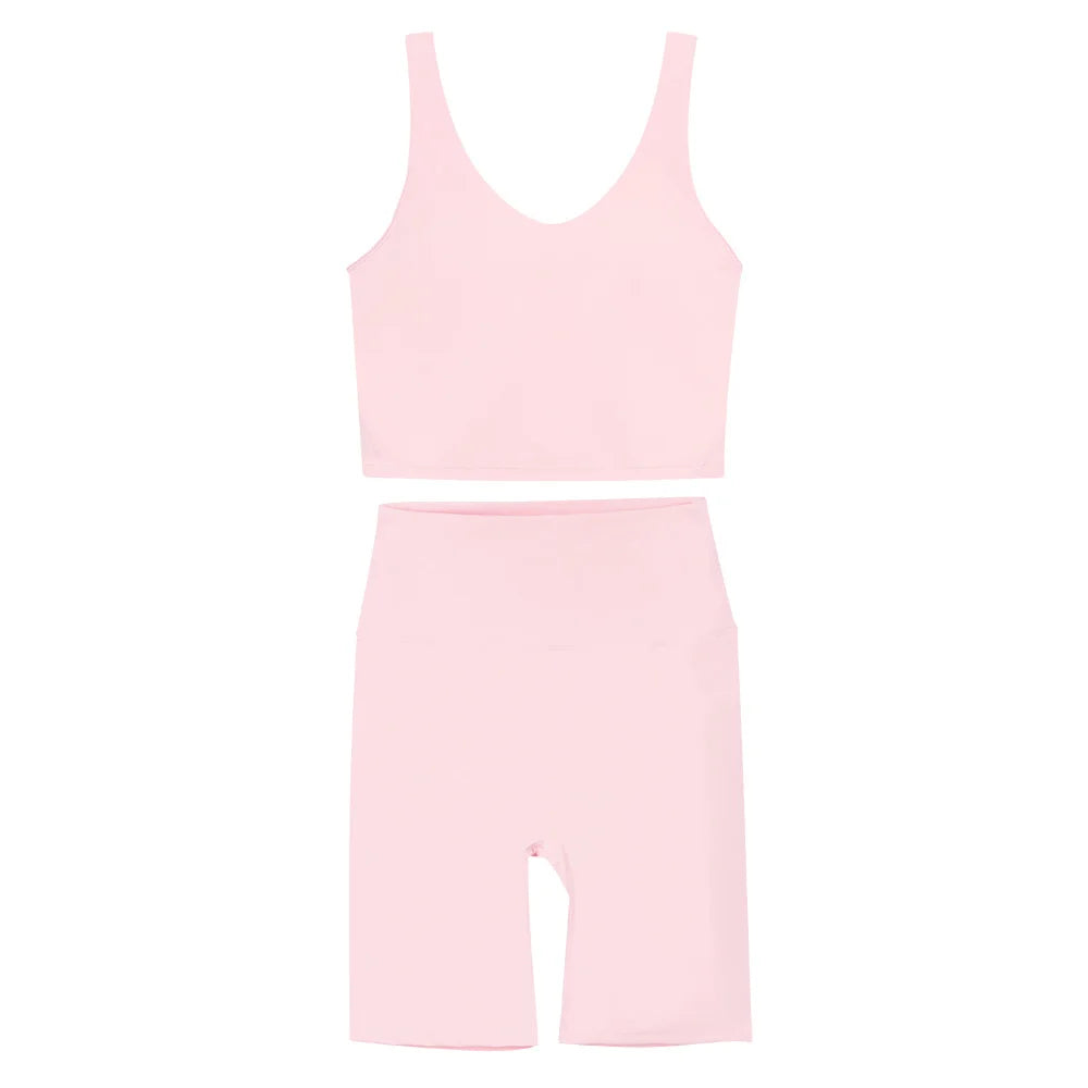 2026 Yoga Women's Bra With U-shaped Back Sets Fitness Running Summer Breathable Quick Drying Fixed Vest Five-point pants
