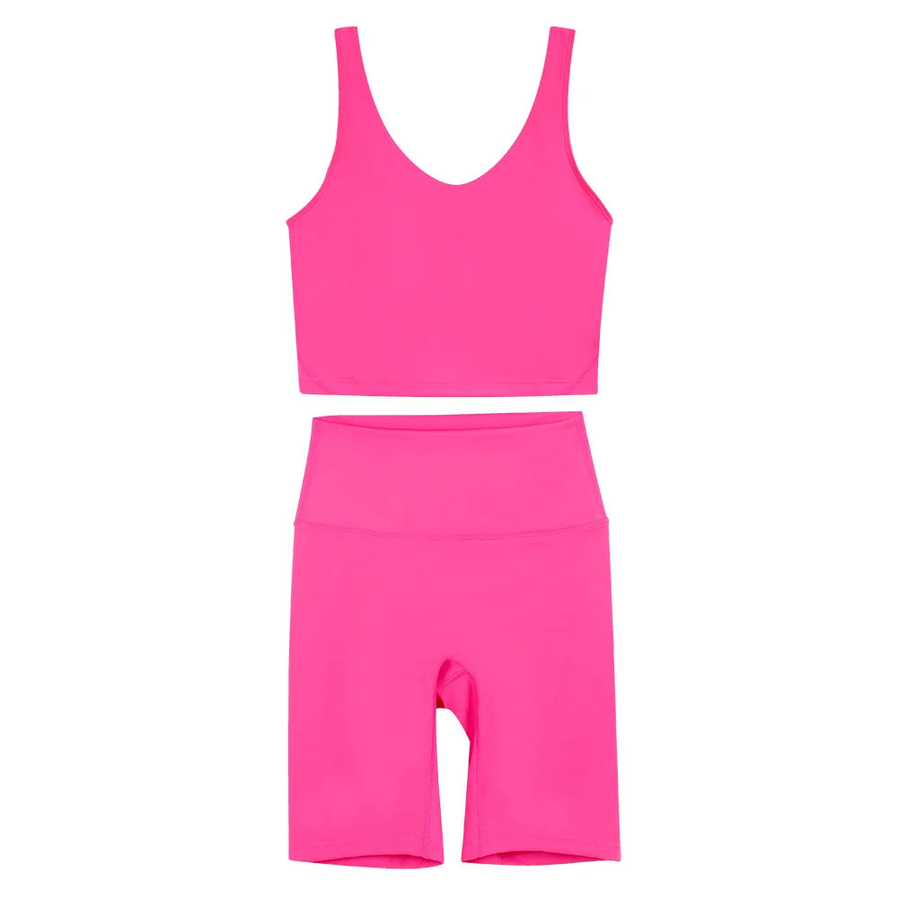 2026 Yoga Women's Bra With U-shaped Back Sets Fitness Running Summer Breathable Quick Drying Fixed Vest Five-point pants