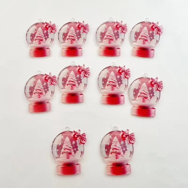 10pcs popular European and American acrylic Christmas snowball cake tree earrings with pink bow Christmas fashion accessories