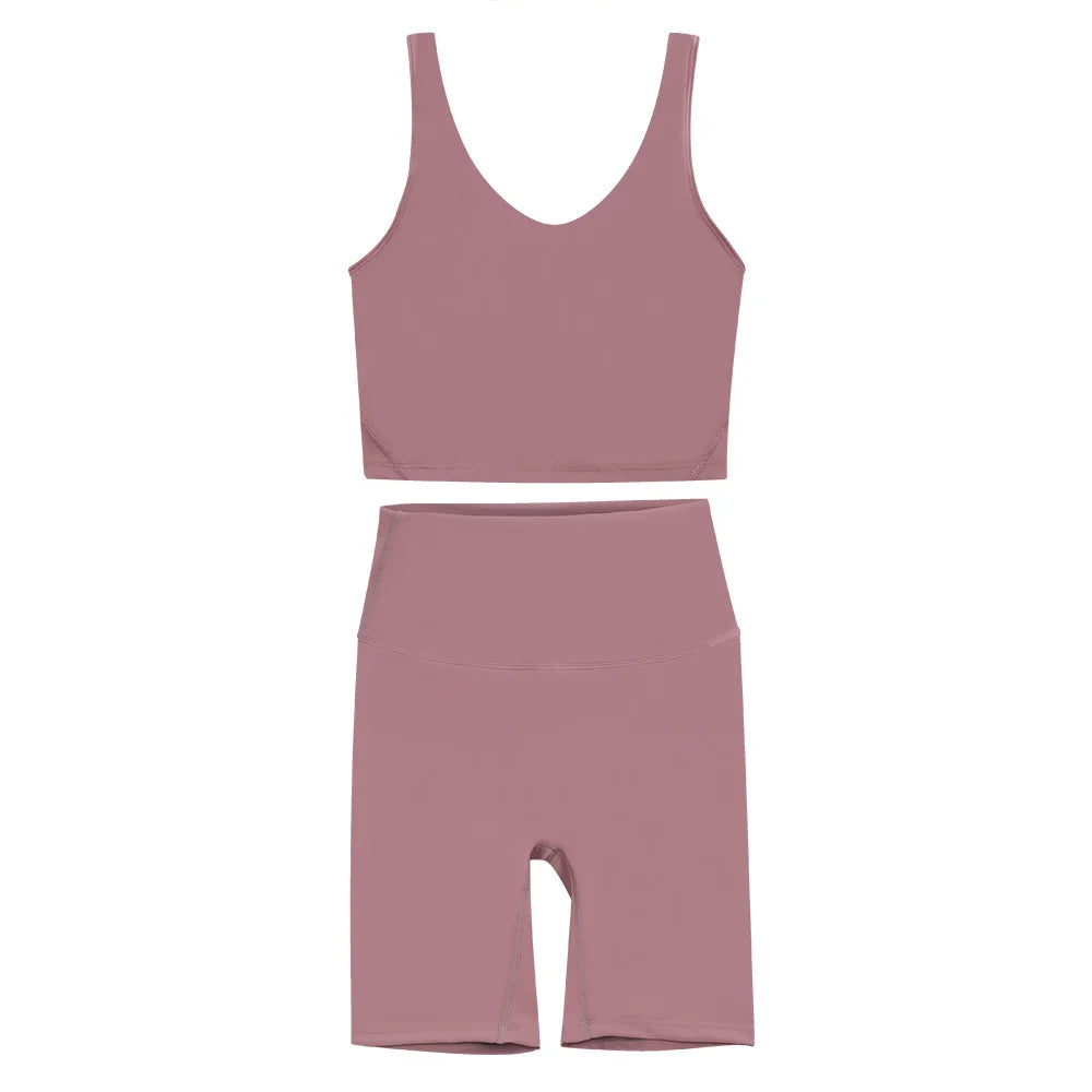 2026 Yoga Women's Bra With U-shaped Back Sets Fitness Running Summer Breathable Quick Drying Fixed Vest Five-point pants