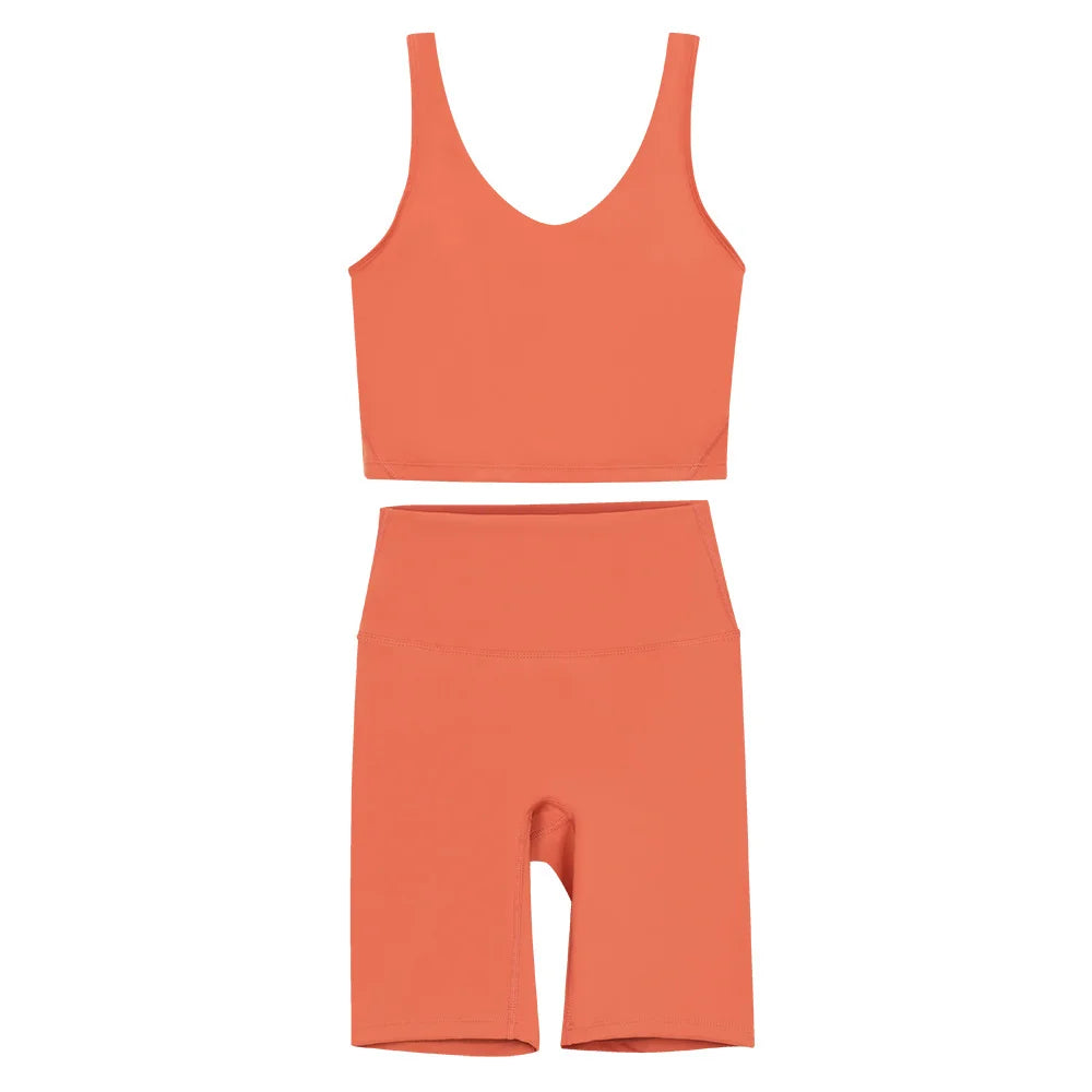2026 Yoga Women's Bra With U-shaped Back Sets Fitness Running Summer Breathable Quick Drying Fixed Vest Five-point pants