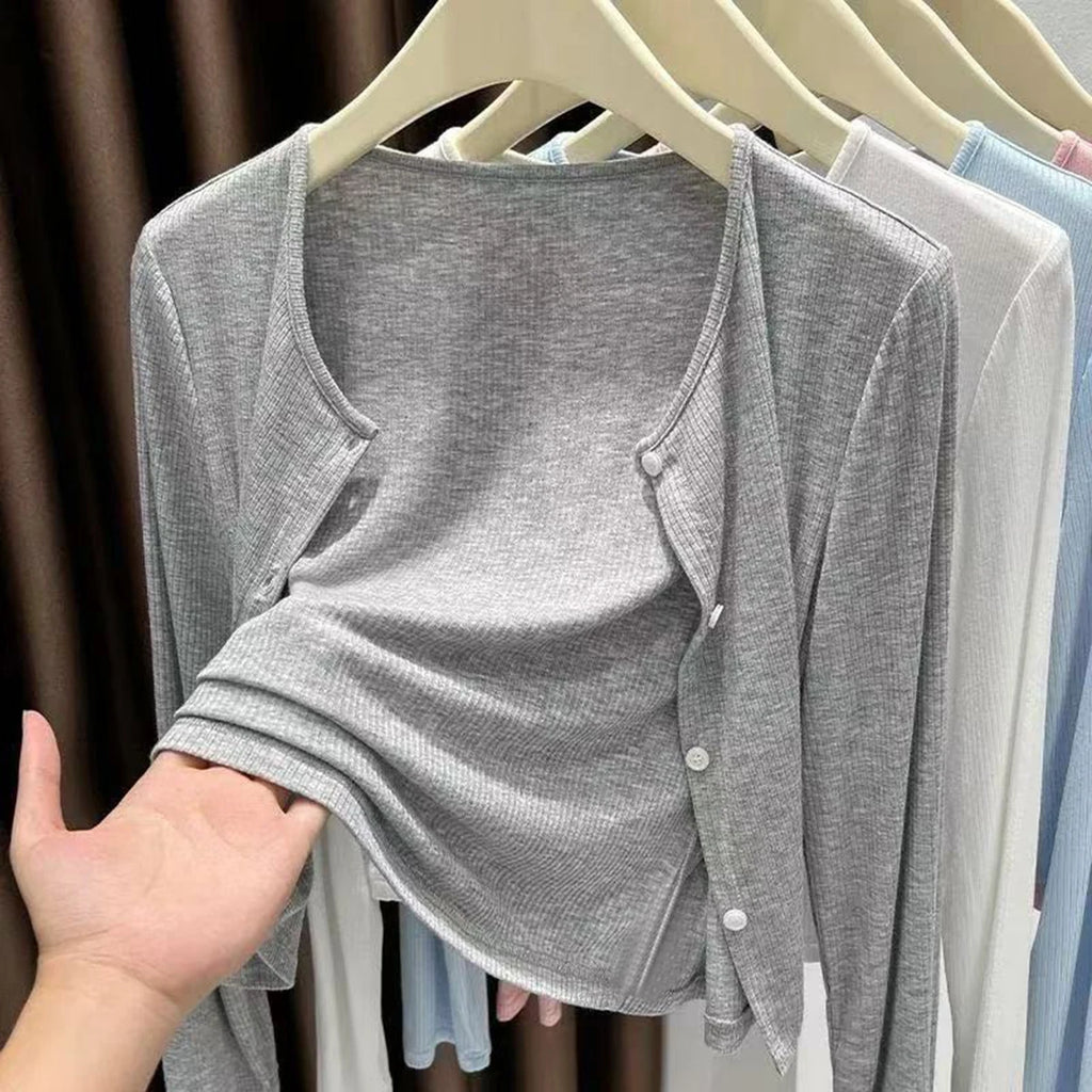 Women's Asymmetrical Button Cardigan, Long Sleeve Lightweight Shawl Collar Outwear, Black/White/Gray/Pink For Dress