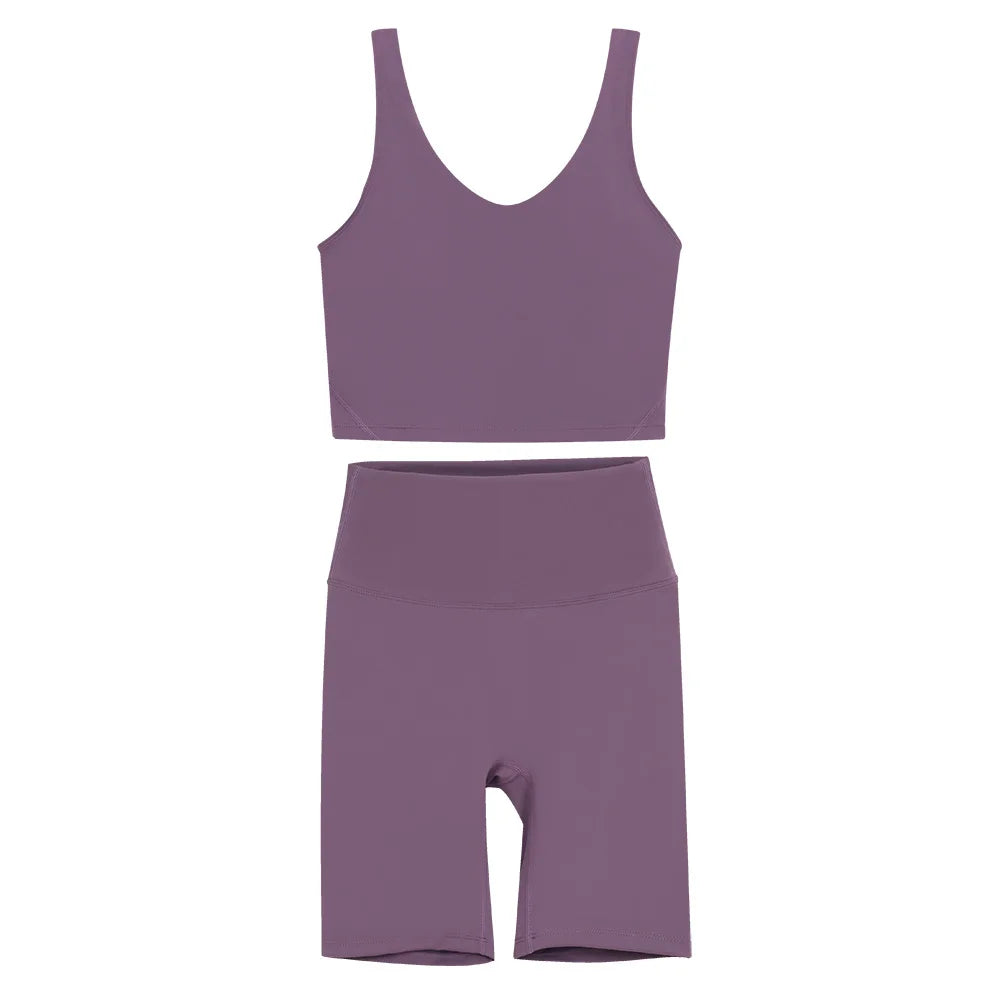 2026 Yoga Women's Bra With U-shaped Back Sets Fitness Running Summer Breathable Quick Drying Fixed Vest Five-point pants