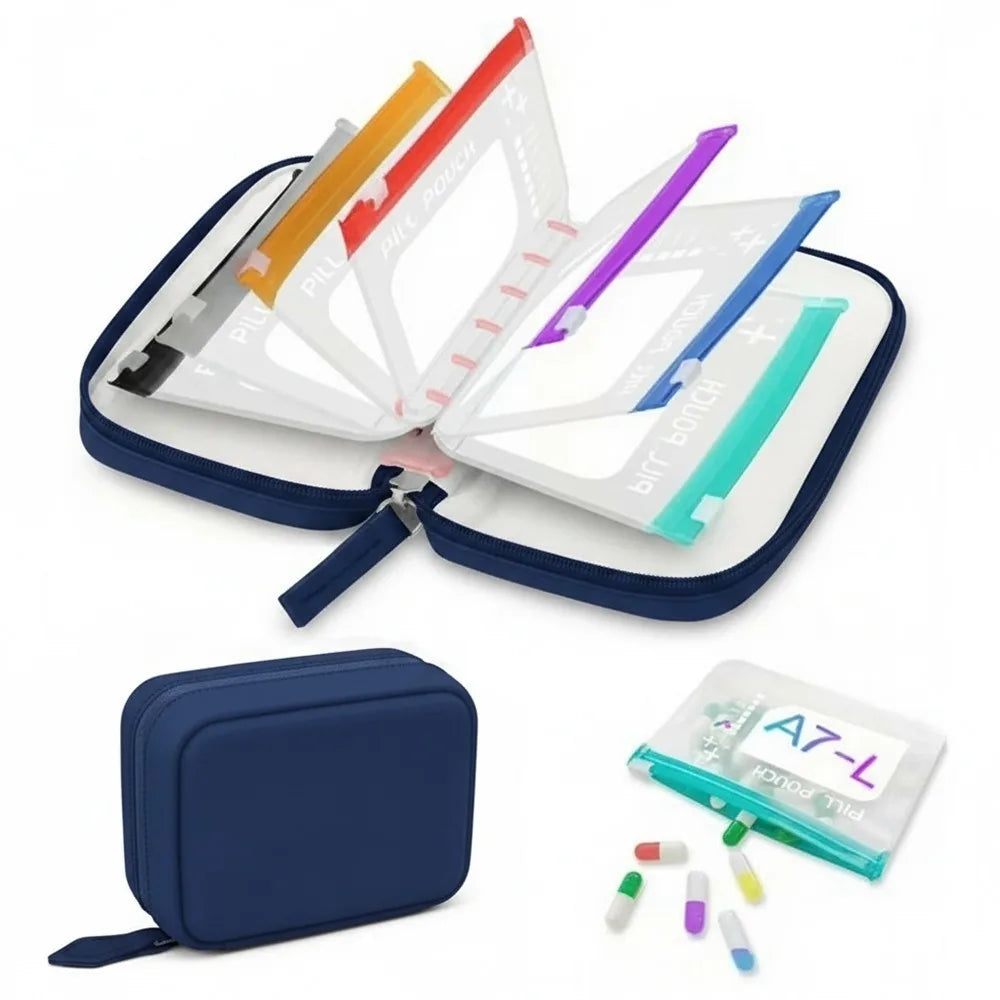 7/14Pouch Weekly Pill Organizer Color Coded Pill Pouch Waterproof Medicine Storage Case Portable Vitamins Supplements Pouch Set