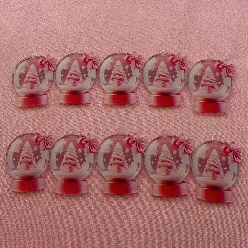 10pcs popular European and American acrylic Christmas snowball cake tree earrings with pink bow Christmas fashion accessories