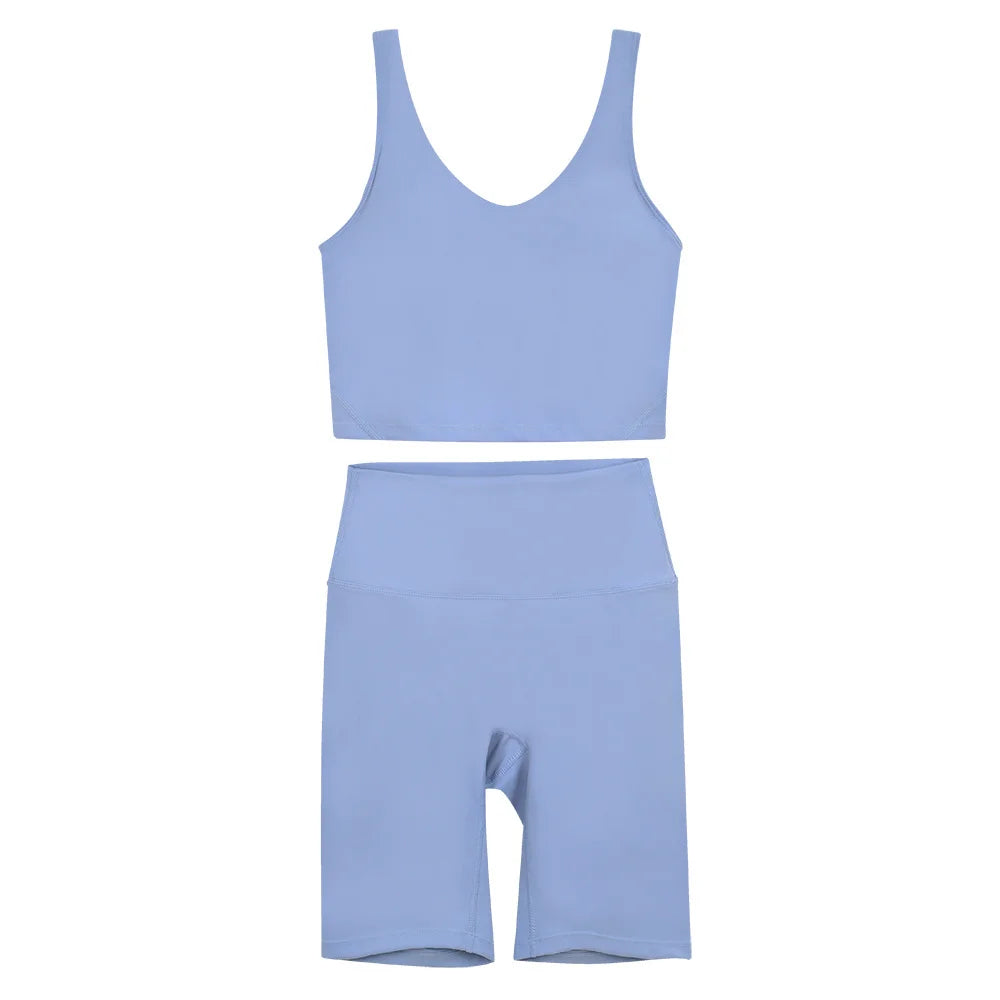 2026 Yoga Women's Bra With U-shaped Back Sets Fitness Running Summer Breathable Quick Drying Fixed Vest Five-point pants
