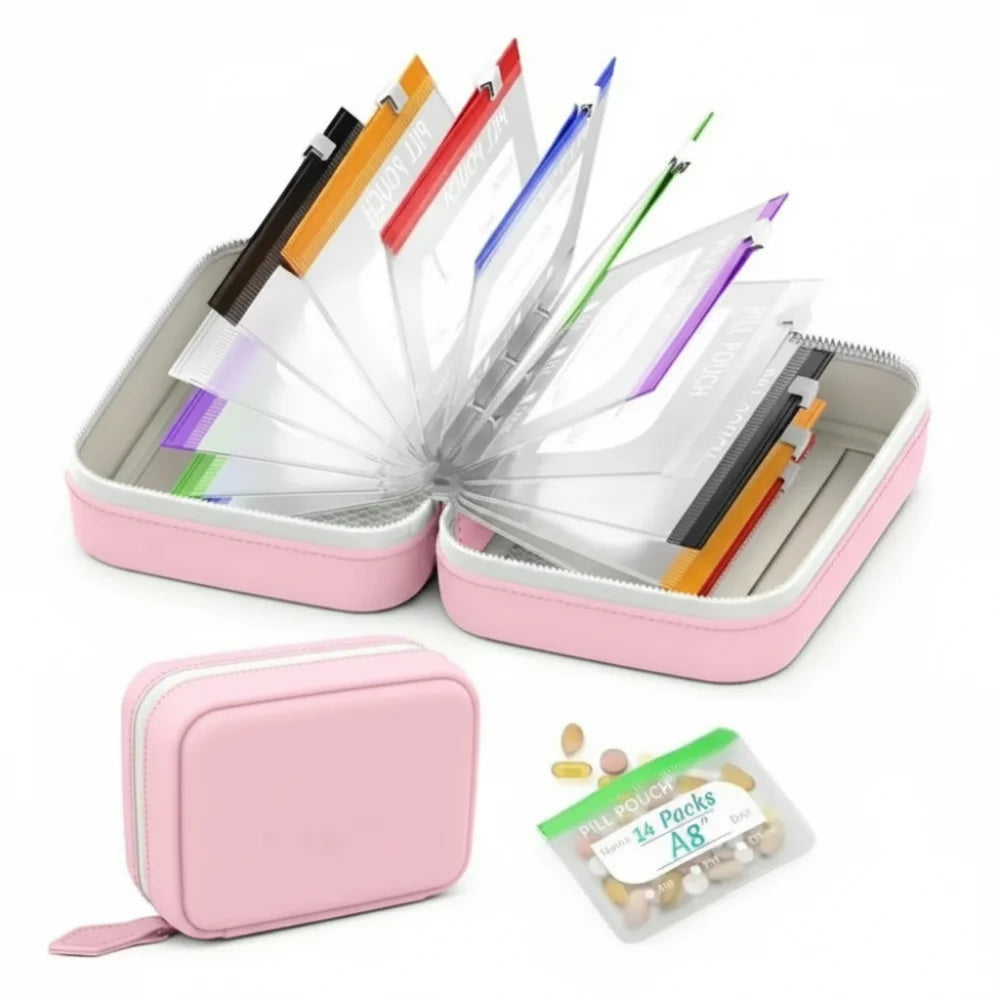 7/14Pouch Weekly Pill Organizer Color Coded Pill Pouch Waterproof Medicine Storage Case Portable Vitamins Supplements Pouch Set