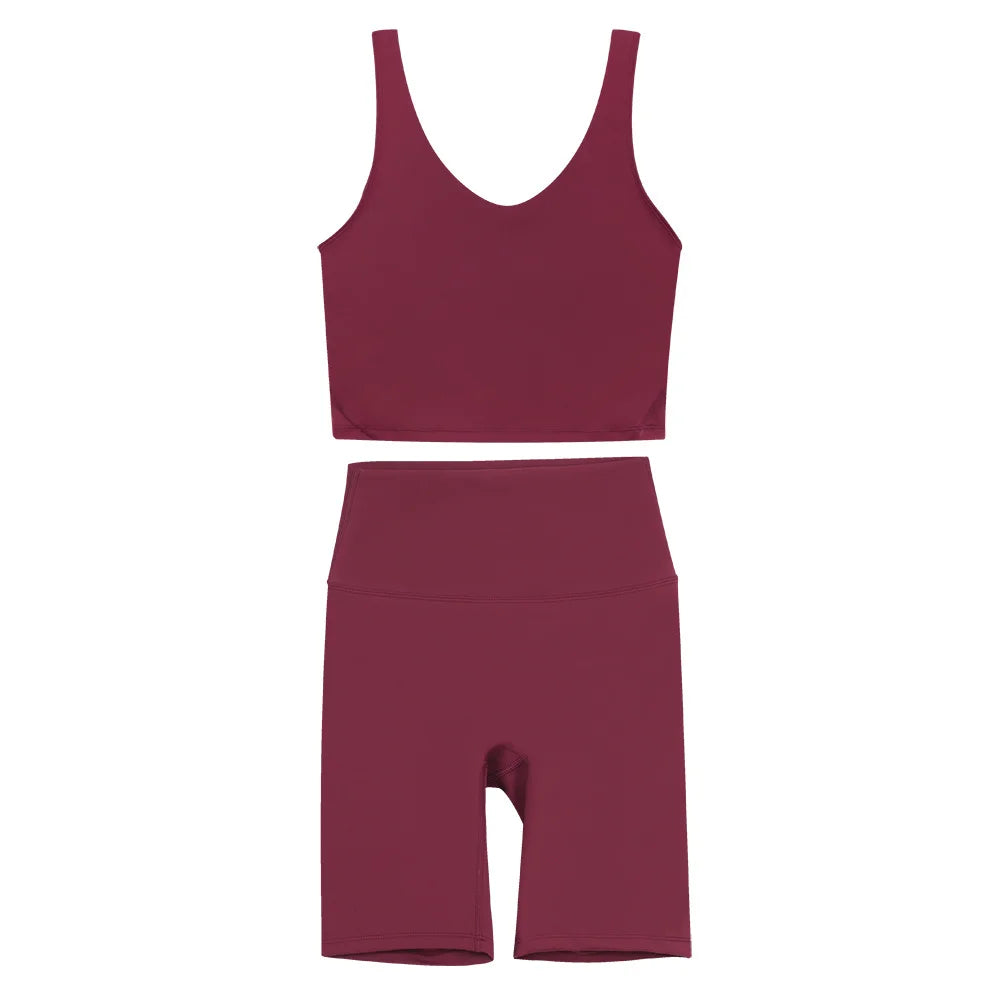 2026 Yoga Women's Bra With U-shaped Back Sets Fitness Running Summer Breathable Quick Drying Fixed Vest Five-point pants