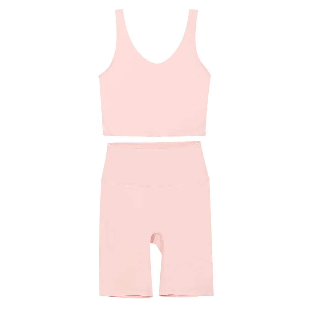 2026 Yoga Women's Bra With U-shaped Back Sets Fitness Running Summer Breathable Quick Drying Fixed Vest Five-point pants
