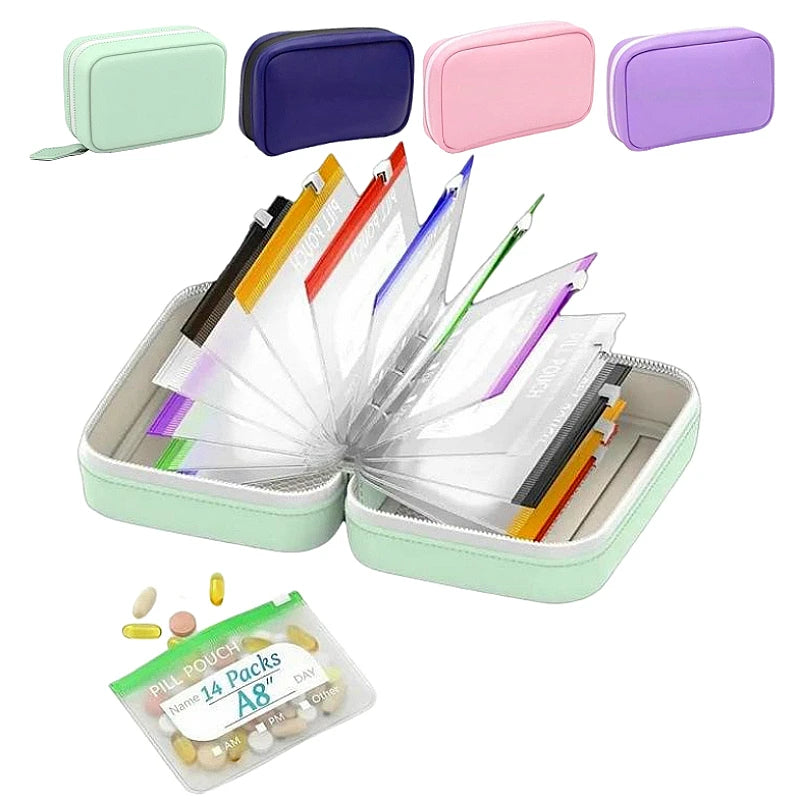 7/14Pouch Weekly Pill Organizer Color Coded Pill Pouch Waterproof Medicine Storage Case Portable Vitamins Supplements Pouch Set