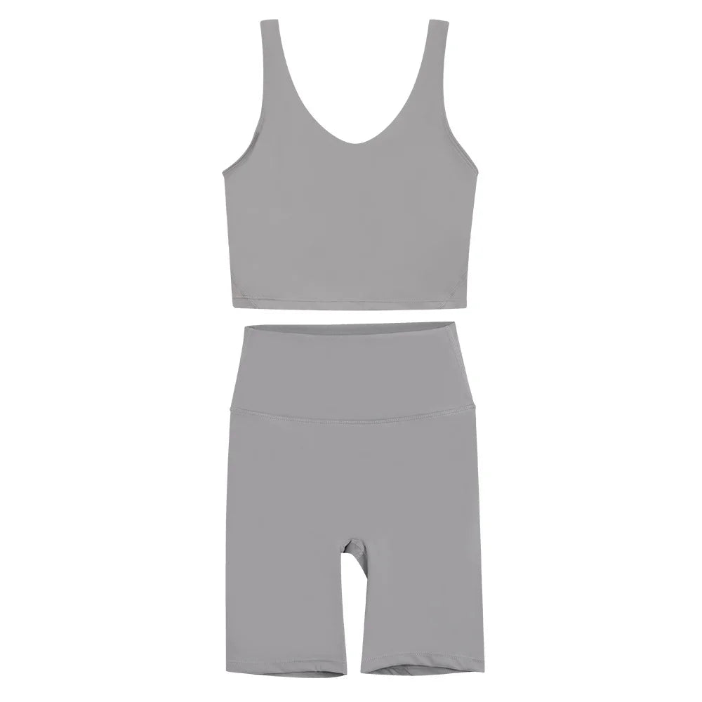 2026 Yoga Women's Bra With U-shaped Back Sets Fitness Running Summer Breathable Quick Drying Fixed Vest Five-point pants