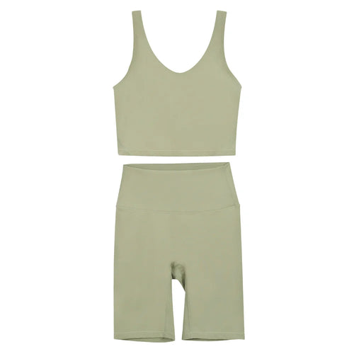 2026 Yoga Women's Bra With U-shaped Back Sets Fitness Running Summer Breathable Quick Drying Fixed Vest Five-point pants